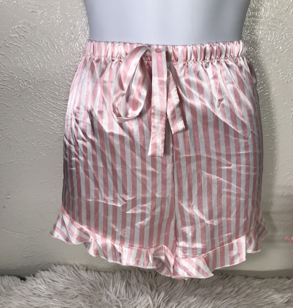 Vtg Satin Candy Pink Cane Stripped Flutter Nightie Bottoms Pink Stripes sz Large